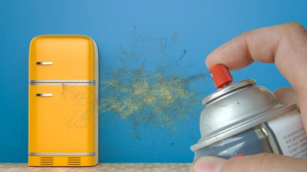 gold spray paint finish on a dream fridge