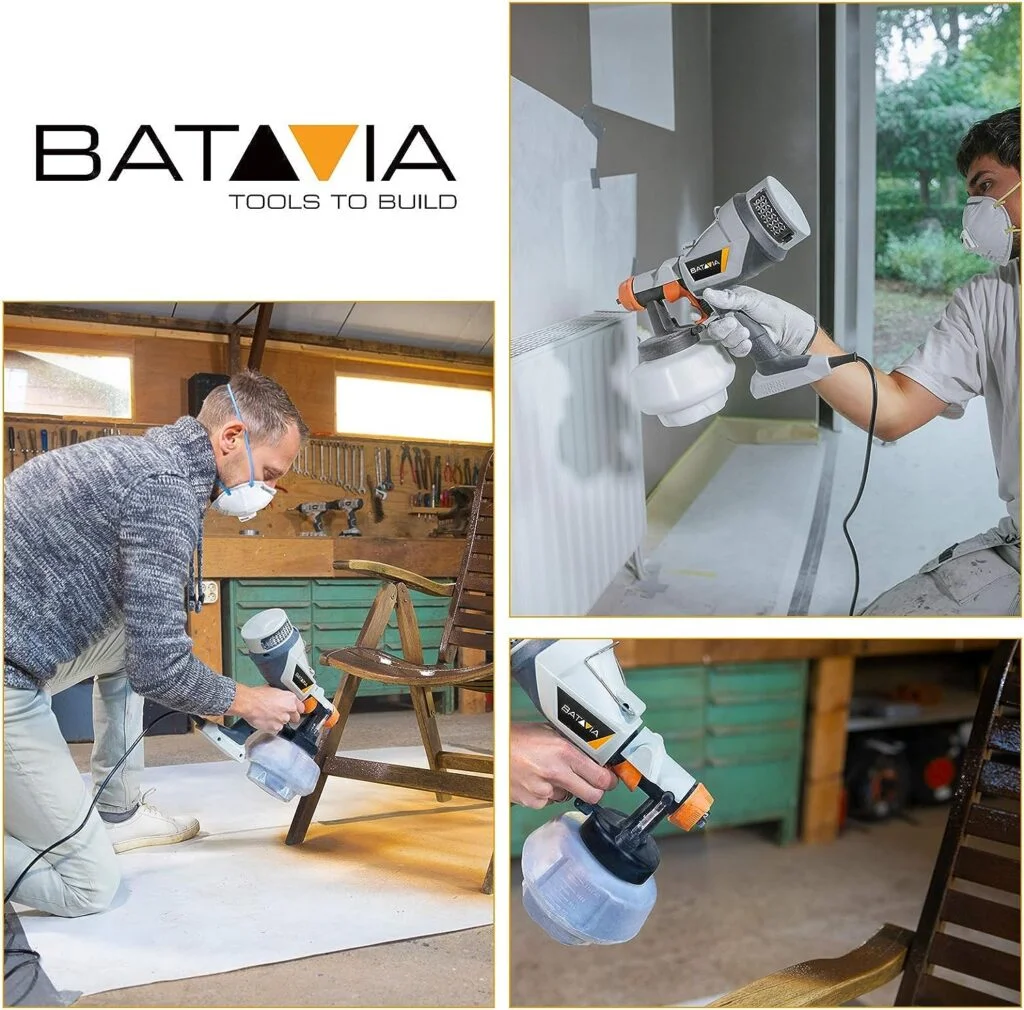 BATAVIA Paint Sprayer, HVLP Electric Spray Paint Gun, 1200ML, 4 Nozzles, 3 Patterns, Paint Sprayer for House Painting, Home Interior and Exterior, Furniture, Fence, Walls, Cabinet, Ceiling BSG0140