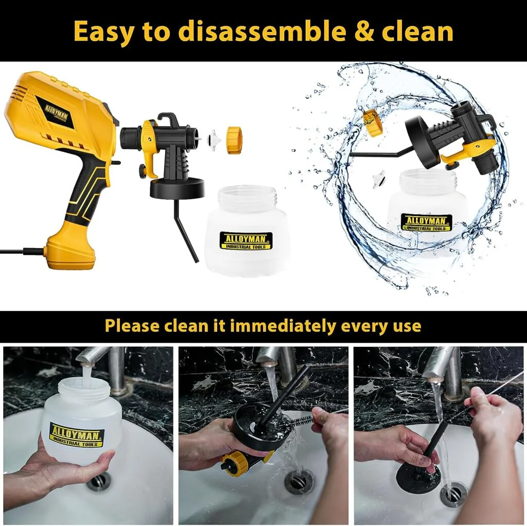ALLOYMAN Paint Sprayer, 650W HVLP Electric Paint Sprayer, 4 Nozzles and 3 Patterns, with 1200ml Large Container Spray Gun, Easy to Clean, Paint sprayers for Home Interior and Exterior