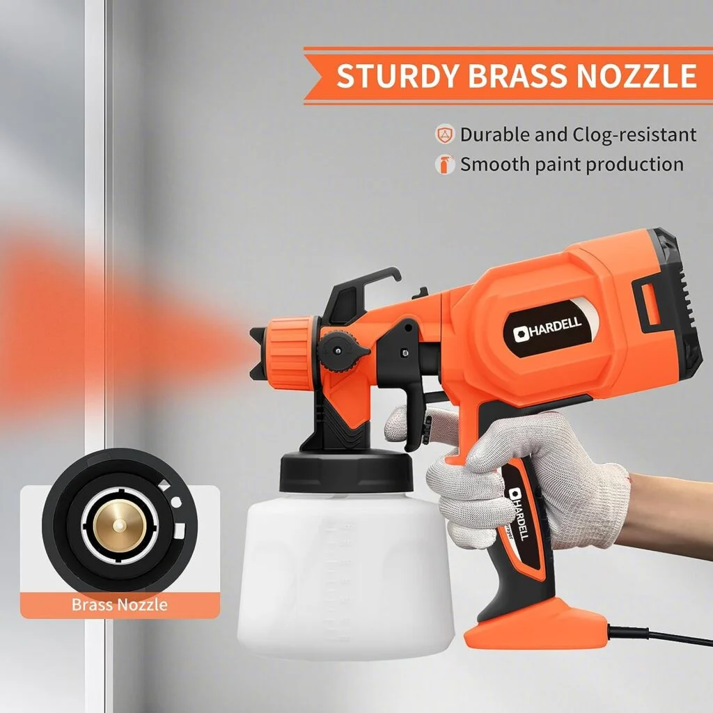 HARDELL Paint Sprayer, High Power Spray Paint Gun with 5 Copper Nozzles, 3 Spray Patterns and 1400ML Container, Paint Sprayers for Home Interior and Exterior