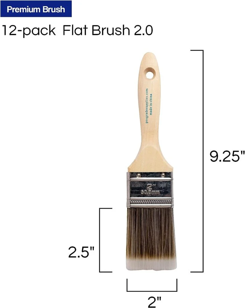 12PK 2 inch Flat Brush Premium Wall / Trim House Paint Brush Set Great for Professional Painter and Home Owners Painting Brushes for Cabinet Decks Fences Interior Exterior  Commercial Paintbrush.