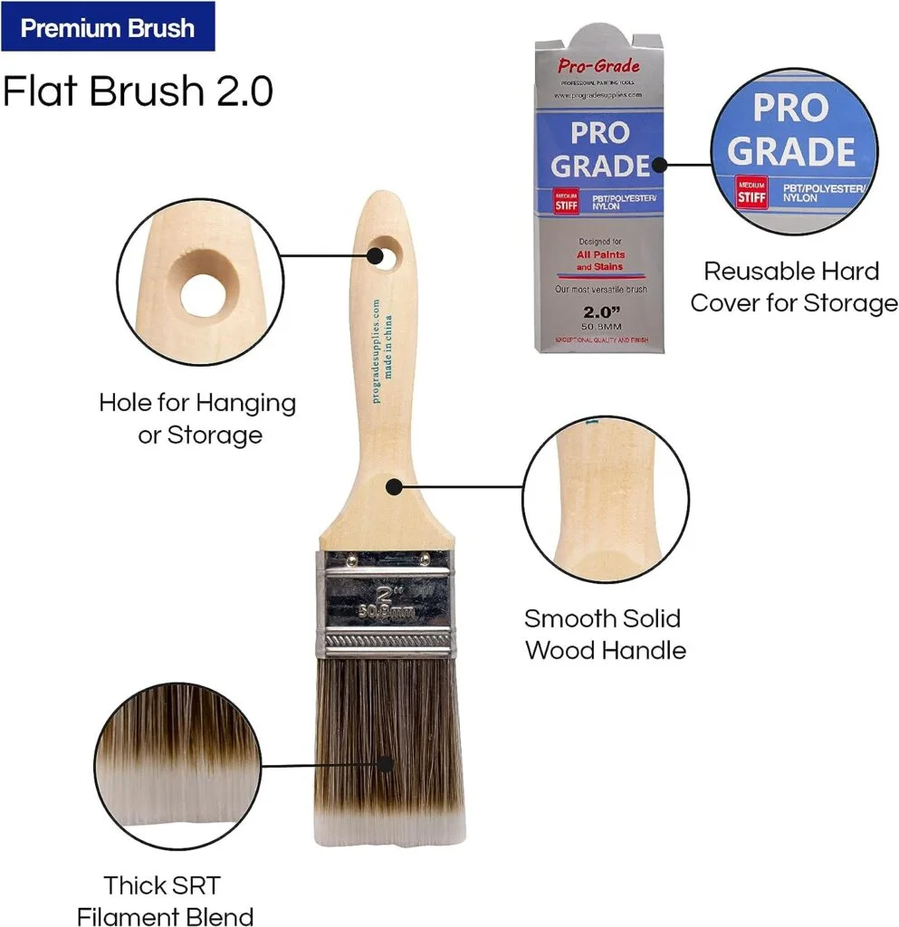 12PK 2 inch Flat Brush Premium Wall / Trim House Paint Brush Set Great for Professional Painter and Home Owners Painting Brushes for Cabinet Decks Fences Interior Exterior  Commercial Paintbrush.