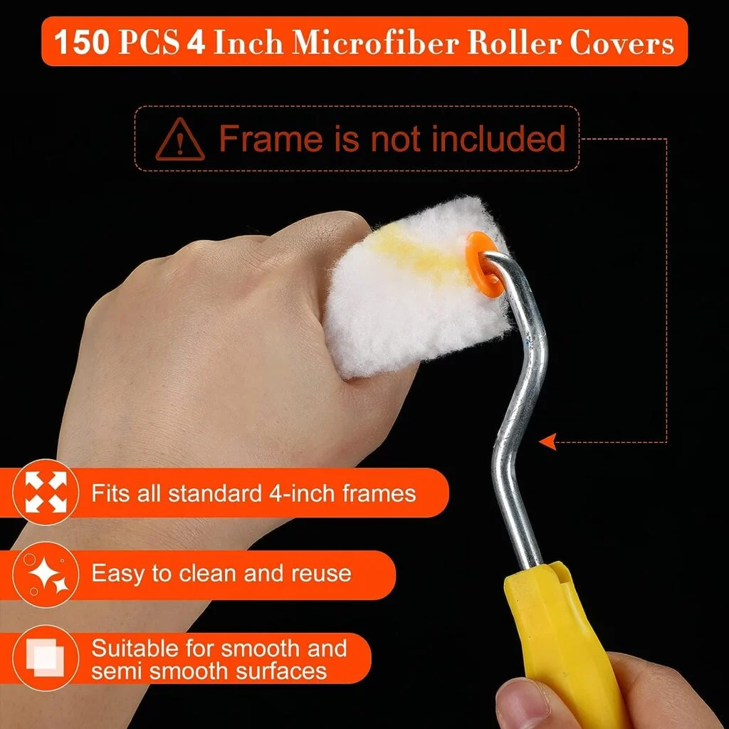 150 Pcs Paint Roller 4 Inch Mini Paint Roller Covers Small Paint Roller Home Repair Tools House Painting Supplies Household Paint Roller Covers for House Painting DIY Craft Wall Repair Tool Kit