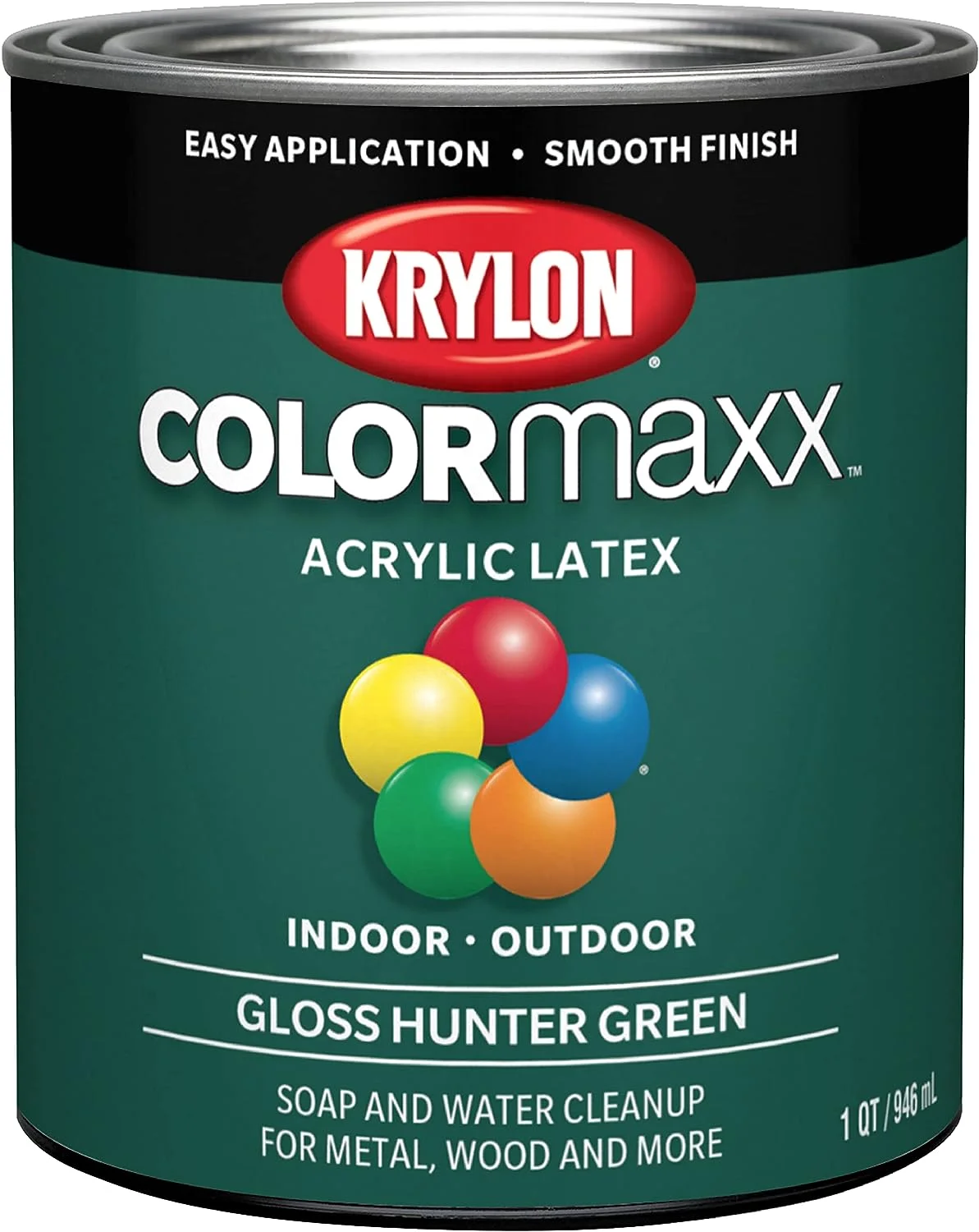 Krylon K05642007 COLORmaxx Acrylic Latex Brush On Paint for Indoor/Outdoor Use, 32 Fl Oz (Pack of 1), Gloss Hunter Green