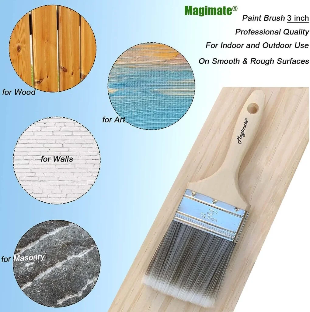 Magimate 3 Inch Wooden Stain Brushes Bulk Pack, Synthetic Bristle Paint Brushes for Appling Stain on Furniture, Fence and Wall -Set of 12