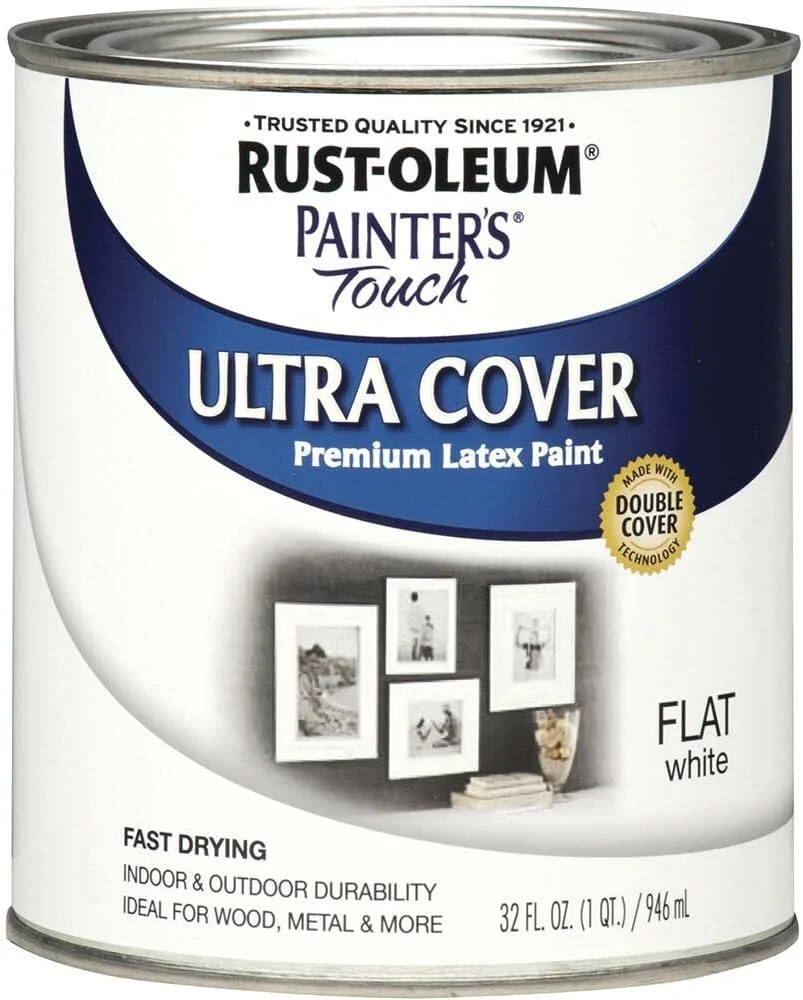 Rust-Oleum 1990502 Painters Touch Latex Paint, Quart, Flat White 32 Fl Oz (1 Quarts Pack of 1)