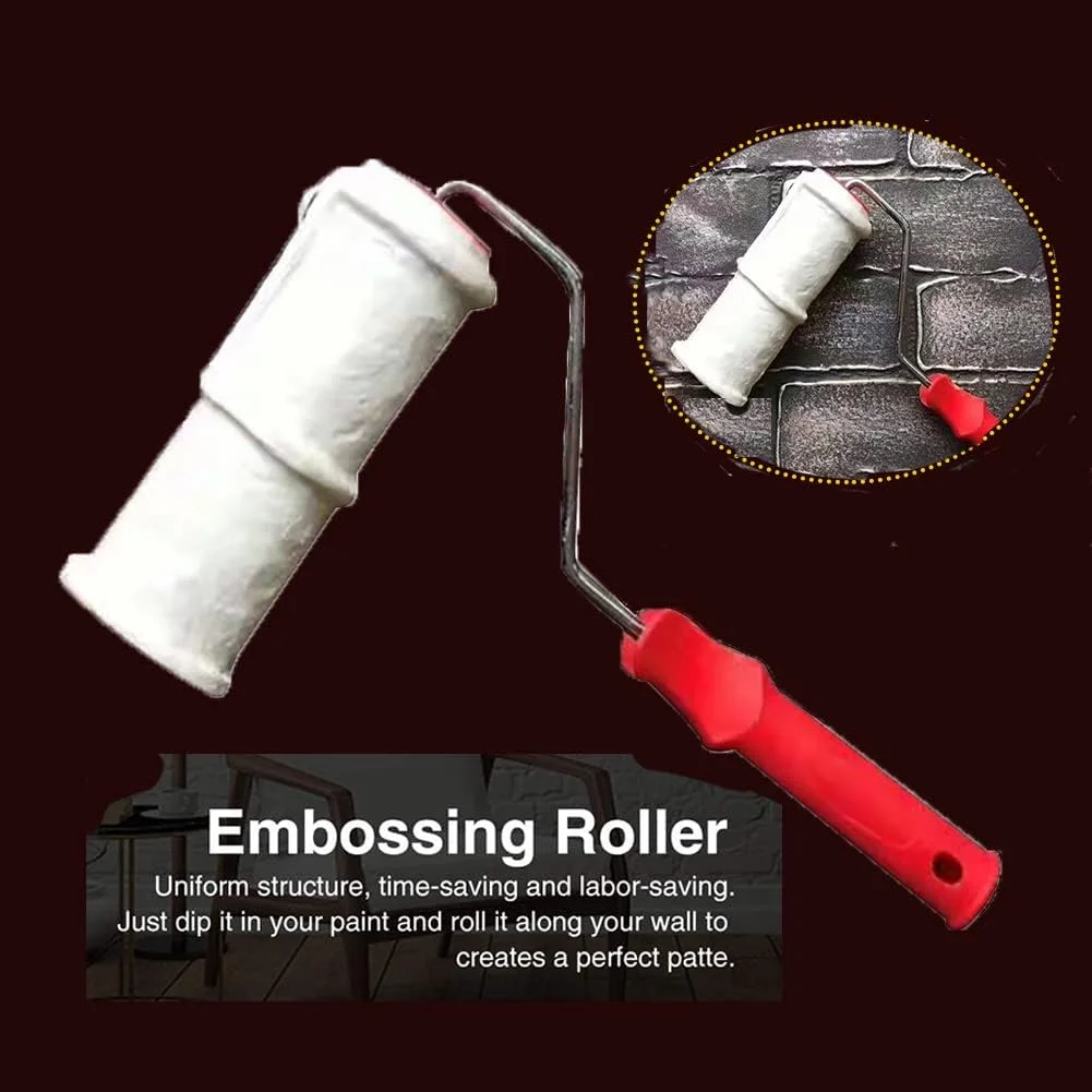 Tookie Embossed Paint Roller, 8 Inch Brick Embossing Roller for Wall Decoration, Art Brush Paint Roller Embossing Cylinder with Rubber Handle for Household DIY Paint Roller Art