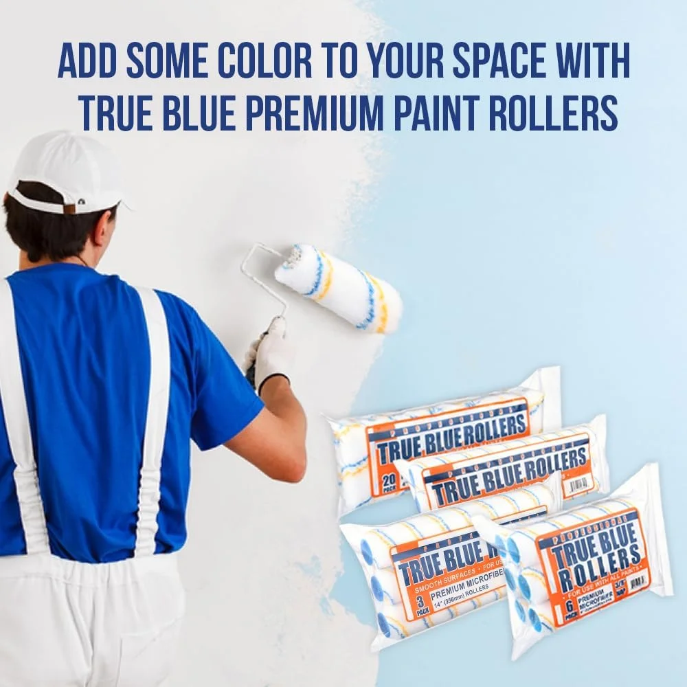 True Blue 18 Professional Paint Roller Covers, 18Inch, Best for All Types of Painting Surfaces, Refill Bulk Pack (3, 3/8 Nap)