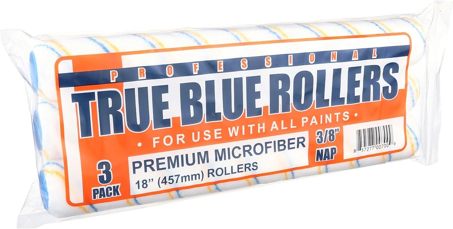 True Blue 18 Professional Paint Roller Covers, 18Inch, Best for All Types of Painting Surfaces, Refill Bulk Pack (3, 3/8 Nap)